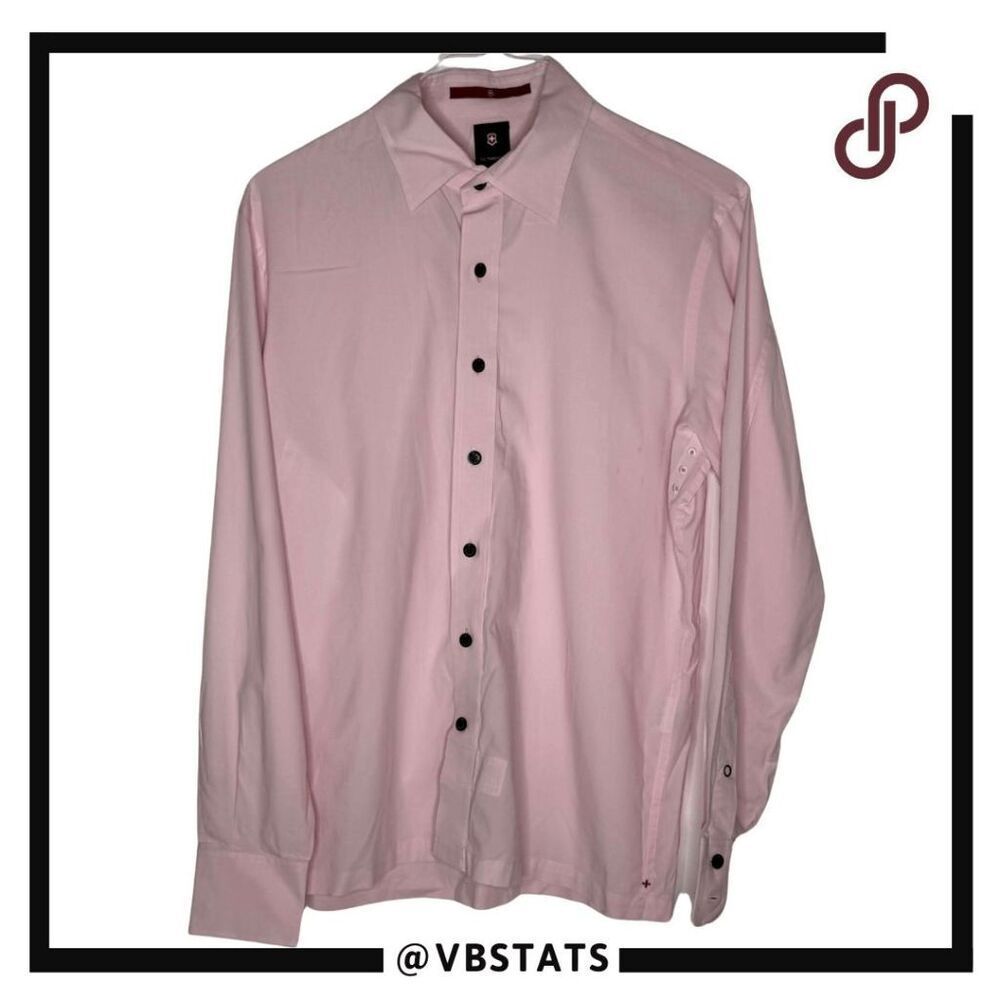 Victorinox Men's Slim Fit Collared Long Sleeve Button‎ Down Shirt Pink Medium